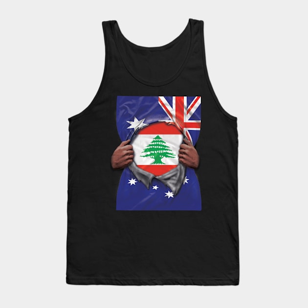 Lebanon Flag Australian Flag Ripped - Gift for Lebanese From Lebanon Tank Top by Country Flags